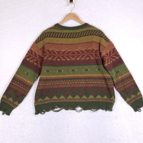 ROMWE Distressed Knit Sweater S Oversized Earth Tone Grunge Boho Goblincore - Picture 6 of 8